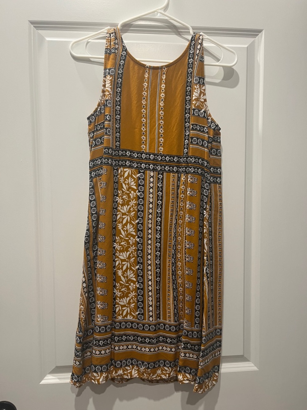 Maurices Mustard Yellow Patterned Midi Dress